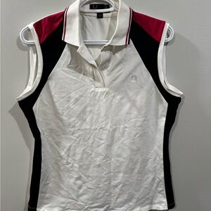 Fred Perry Sleeveless Color-Block Polo Shirt Cream Black Red